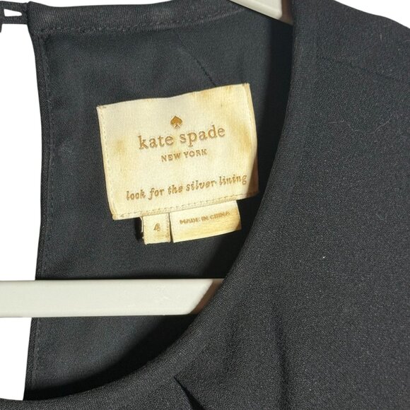 Kate Spade Black Pleated Shift Dress Size 4 Womens Short Sleeve Keyhole Back - Picture 3 of 6